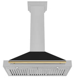 36in. Autograph Edition Convertible Fingerprint Resistant DuraSnow Stainless Steel Range Hood with Black Matte Shell and Champagne Bronze Handle - (KB4SNZBLM36CB) -