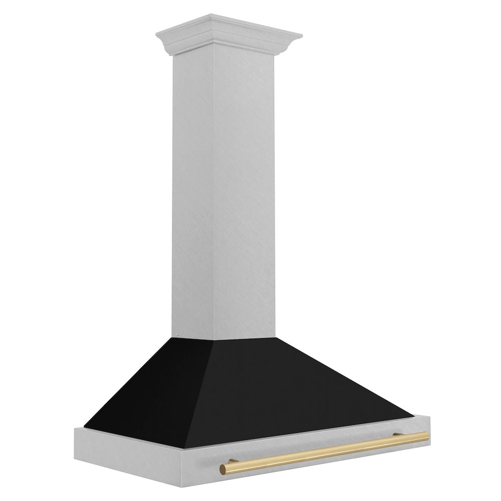 36in. Autograph Edition Convertible Fingerprint Resistant DuraSnow Stainless Steel Range Hood with Black Matte Shell and Champagne Bronze Handle - (KB4SNZBLM36CB) -