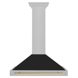 36in. Autograph Edition Convertible Fingerprint Resistant DuraSnow Stainless Steel Range Hood with Black Matte Shell and Champagne Bronze Handle - (KB4SNZBLM36CB) -