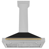36in. Autograph Edition Convertible Fingerprint Resistant DuraSnow Stainless Steel Range Hood with Black Matte Shell and Polished Gold Handle - (KB4SNZBLM36G) -