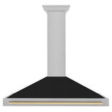 48in. Autograph Edition Convertible Fingerprint Resistant DuraSnow Stainless Steel Range Hood with Black Matte Shell and Champagne Bronze Handle - (KB4SNZBLM48CB) -