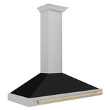48in. Autograph Edition Convertible Fingerprint Resistant DuraSnow Stainless Steel Range Hood with Black Matte Shell and Polished Gold Handle - (KB4SNZBLM48G) -