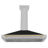 48in. Autograph Edition Convertible Fingerprint Resistant DuraSnow Stainless Steel Range Hood with Black Matte Shell and Polished Gold Handle - (KB4SNZBLM48G) -