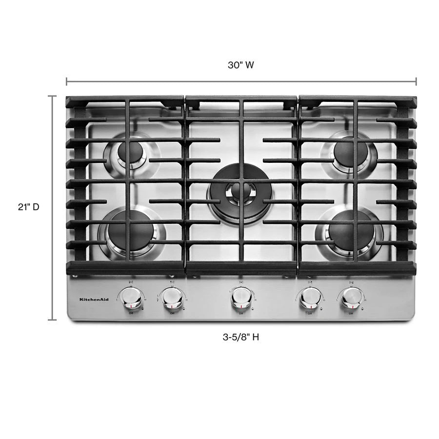 30" 5-Burner Gas Cooktop - (KCGS550ESS) - KITCHENAID