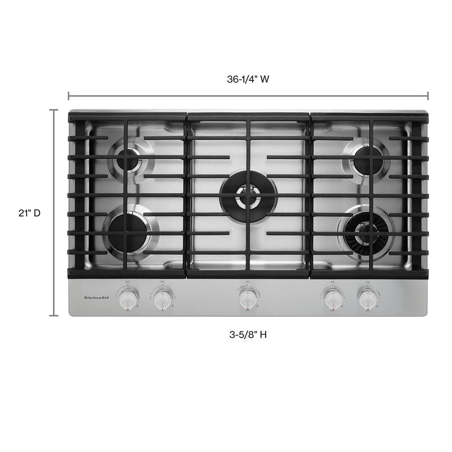 36" 5-Burner Gas Cooktop with Griddle - (KCGS956ESS) - KITCHENAID