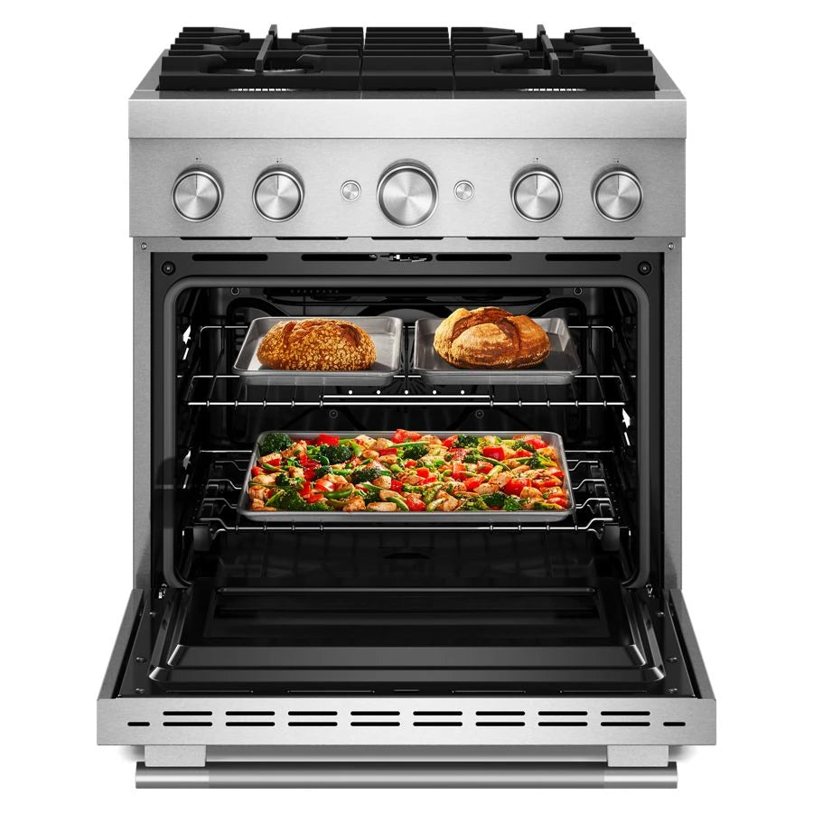 30-Inch 4 Burner Commercial-Style Dual Fuel Range with No Preheat Air Fry Mode - (KFDS930SSS)