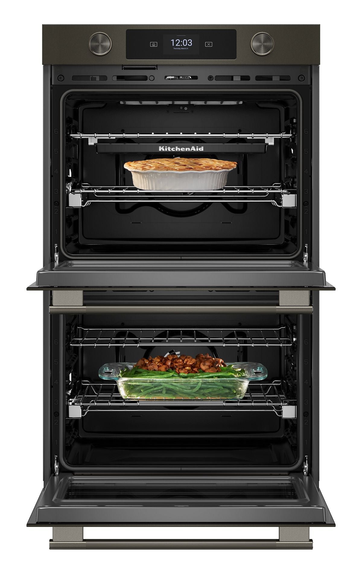 KitchenAid KOED730SBE double wall oven - open propped view