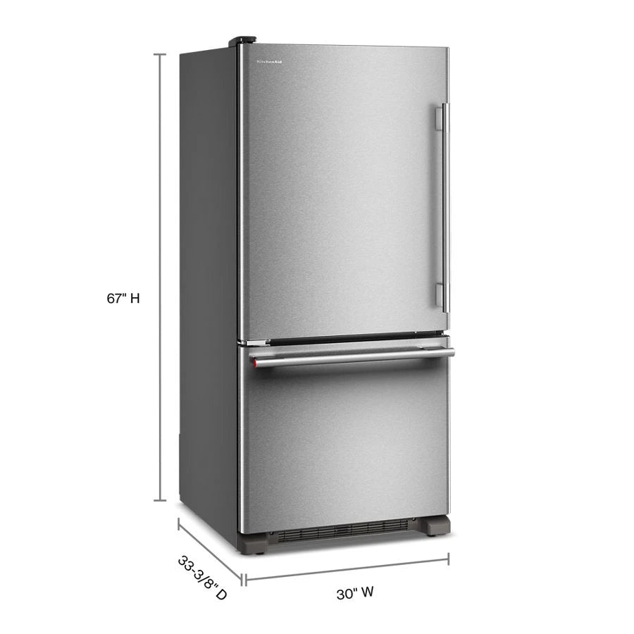 19 Cu. Ft. 30-Inch Standard-Depth Bottom Mount Refrigerator with Left Door Swing - (KRBL130SPS)