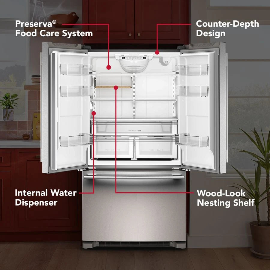 20 Cu. Ft. 36-Inch Counter-Depth French Door Refrigerator with Internal Water Dispenser - (KRFC136SPS)