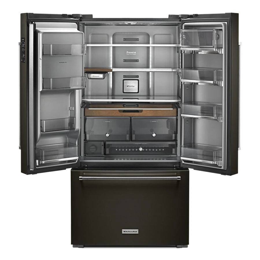 23.8 cu. ft. 36" Counter-Depth French Door Platinum Interior Refrigerator with PrintShield(TM) Finish - (KRFC704FBS) - KITCHENAID