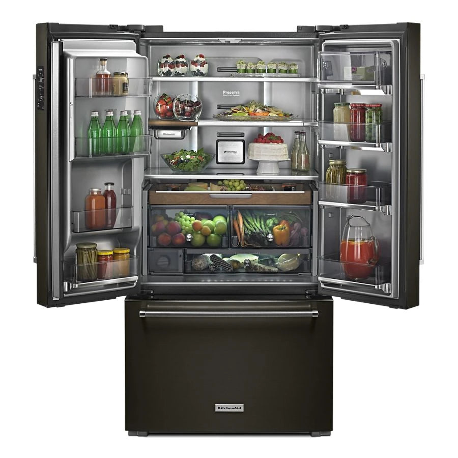 23.8 cu. ft. 36" Counter-Depth French Door Platinum Interior Refrigerator with PrintShield(TM) Finish - (KRFC704FBS) - KITCHENAID