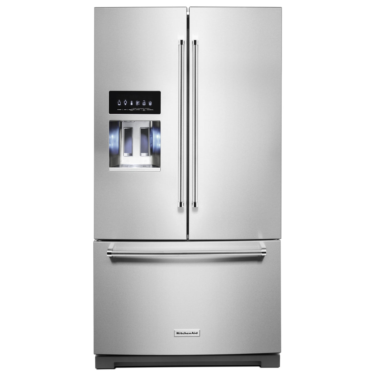 26.8 cu. ft. 36-Inch Width Standard Depth French Door Refrigerator with Exterior Ice and Water and PrintShield(TM) finish - (KRFF507HPS) - KITCHENAID