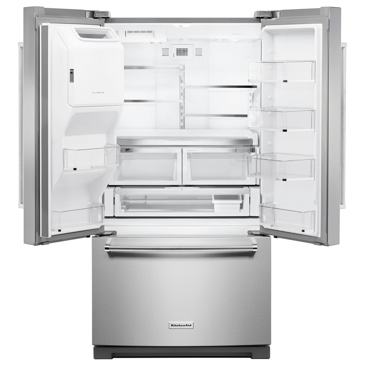 26.8 cu. ft. 36-Inch Width Standard Depth French Door Refrigerator with Exterior Ice and Water and PrintShield(TM) finish - (KRFF507HPS) - KITCHENAID