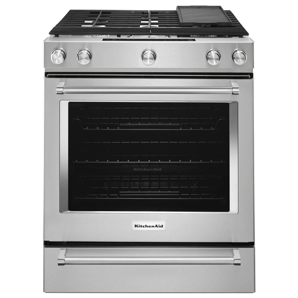 30-Inch 5-Burner Dual Fuel Convection Slide-In Range with Baking Drawer - (KSDB900ESS) - KITCHENAID