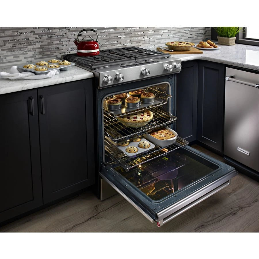 30-Inch 5 Burner Gas Convection Slide-In Range with Baking Drawer - (KSGB900ESS) - KITCHENAID