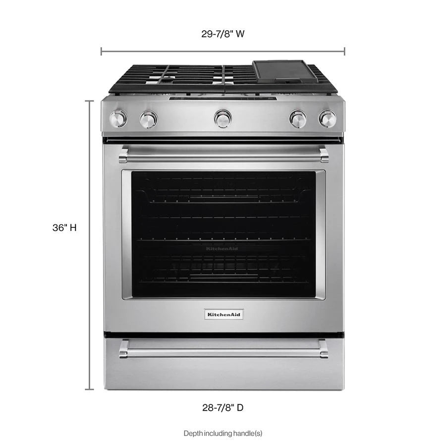 30-Inch 5 Burner Gas Convection Slide-In Range with Baking Drawer - (KSGB900ESS) - KITCHENAID
