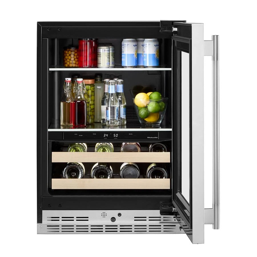 24" Beverage Center with Glass Door and Wood-Front Racks - (KUBR524SPS)