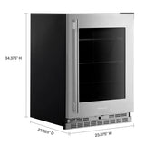 24" Undercounter Refrigerator with Glass Door and Shelves with Metallic Accents - (KURR524SPS)