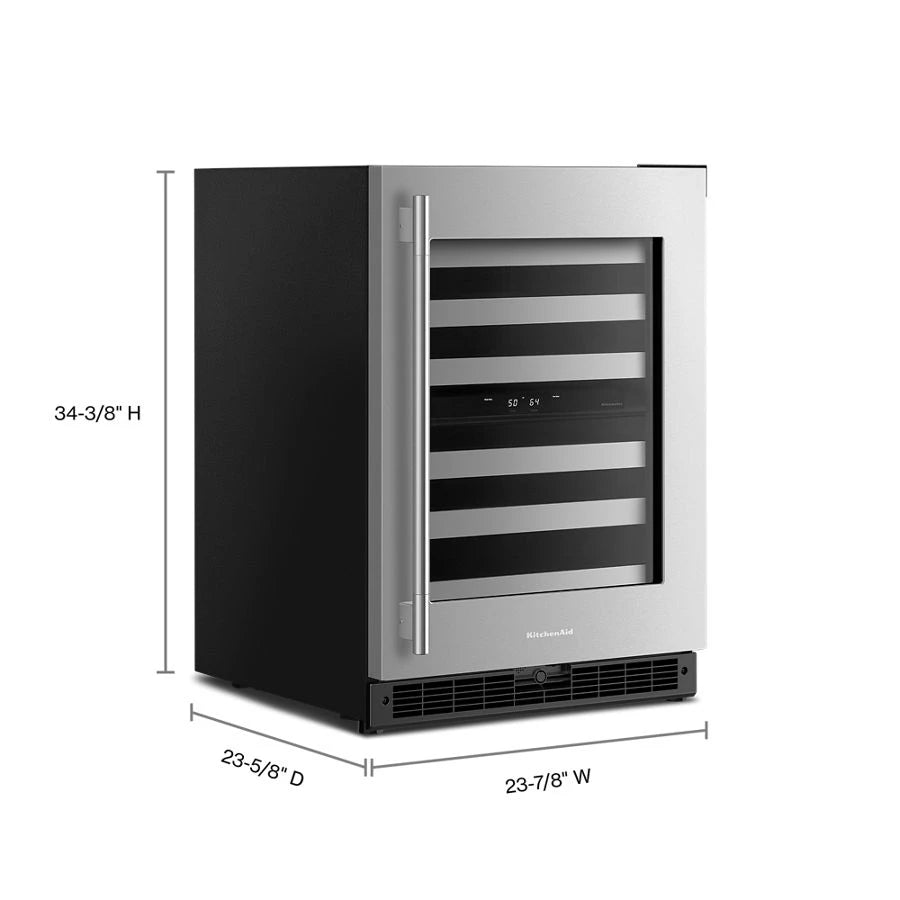 24" Undercounter Wine Cellar with Full-Extension Metal-Front Racks - (KUWR324SSB)