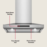 KitchenAid® 30-inch Wall-Mount, 4-Speed Canopy Hood - (KVWC730SSS)