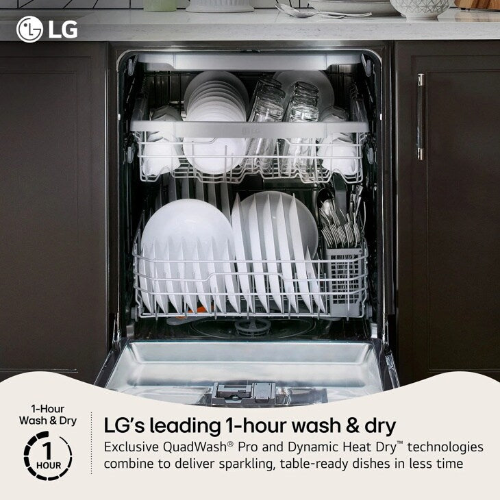 24" Top Control Dishwasher, FlushFit, 1-Hour Wash & Dry, QuadWash Pro, Pocket Handle - (LDNPM545D)
