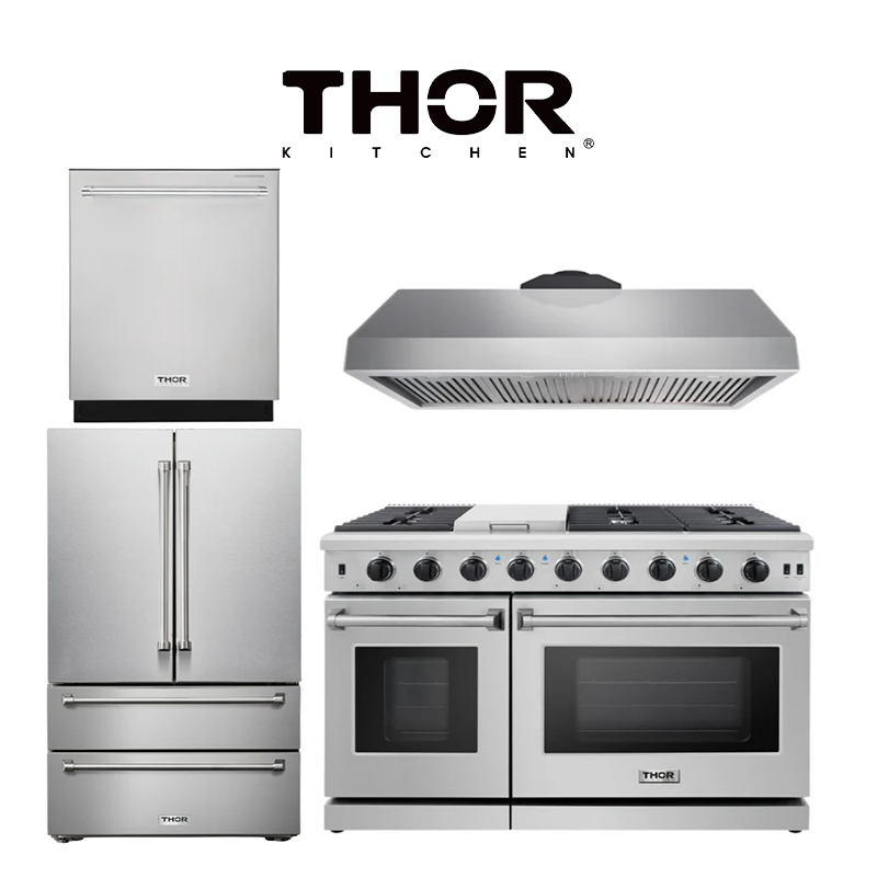 THOR Kitchen Package - 48" Gas Range, Range Hood, Dishwasher, Refrigerator, AP-LRG4807U-3