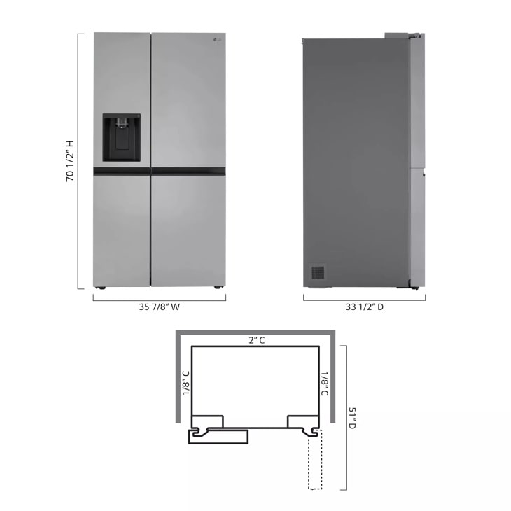 27 cu. ft. Side-by-Side Refrigerator with Smooth Touch Ice Dispenser - (Lrsxs2706S) - LG