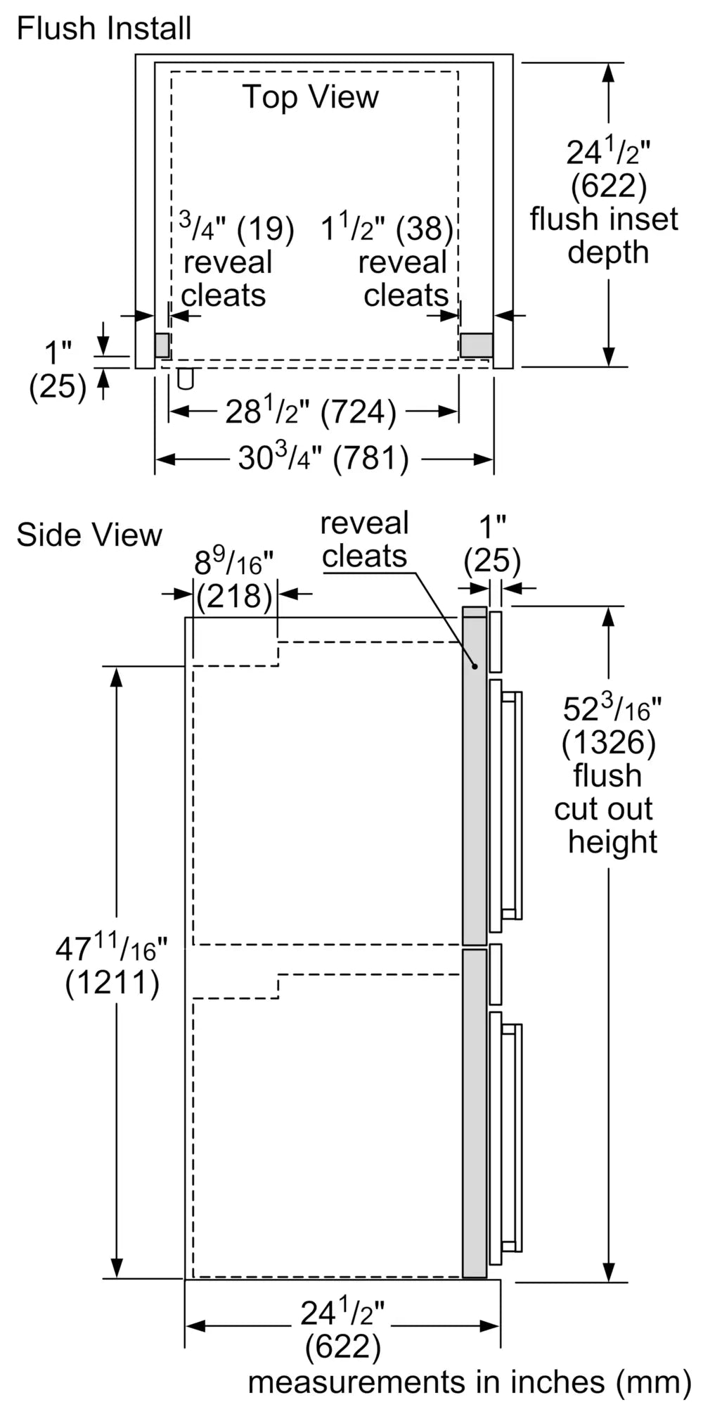 Bosch HBLP651RUC double wall oven dimensions line drawing