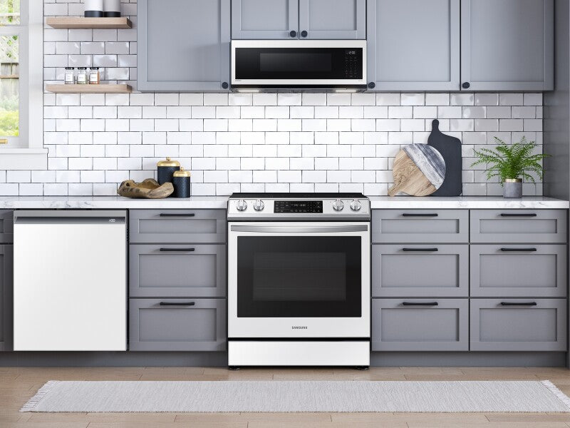1.1 cu. ft. Bespoke Smart SLIM Over-the-Range Microwave with 400 CFM Hood Ventilation, Wi-Fi & Voice Control in White Glass - (ME11CB751012AA) - SAMSUNG