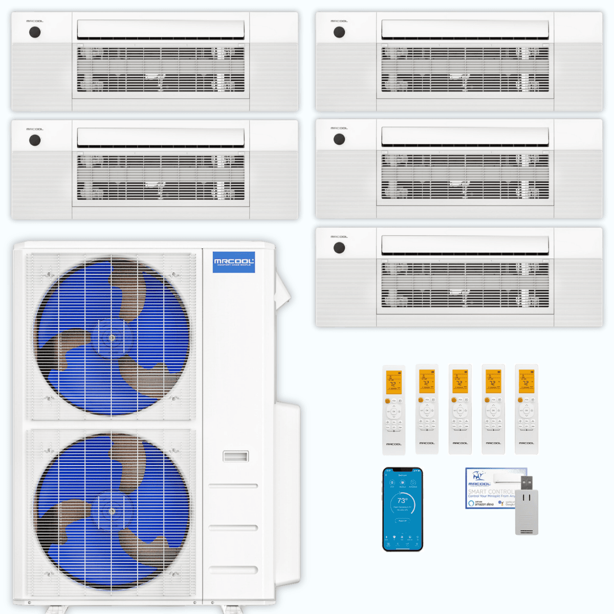MRCOOL DIY 5th Gen 5-Zone 45,000 BTU Ceiling Cassette Ductless Mini Split Air Conditioner & Heat Pump (6K+9K+9K+9K+12K), DIY5-BC-48HP
