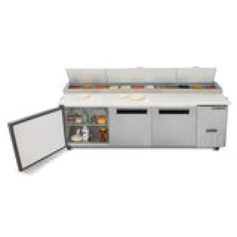 Maxx Cold Three-Door Refrigerated Pizza Prep Table, 32 cu. ft. Storage Capacity, in Stainless Steel - (MXCPP92HC)