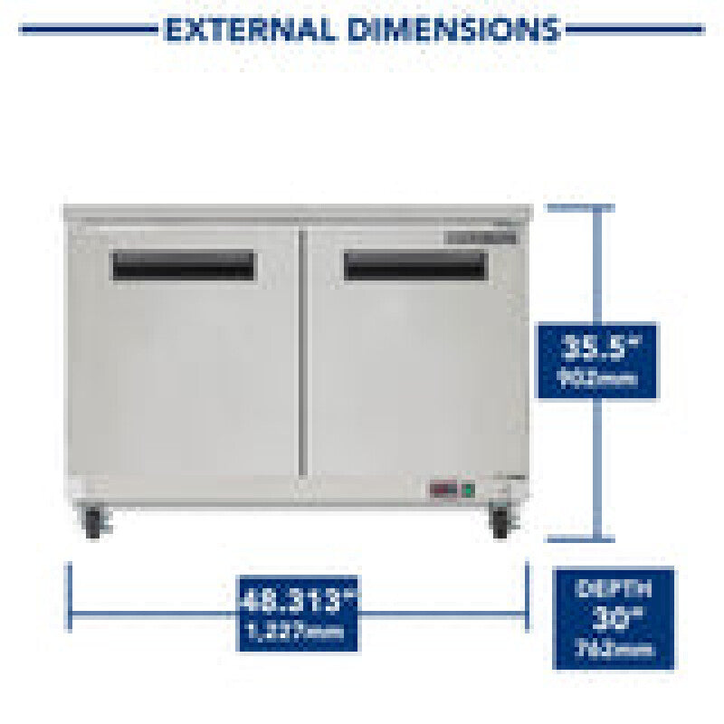 Maxx Cold Double Door Undercounter Refrigerator, 12 cu. ft. Storage Capacity, in Stainless Steel - (MXCR48UHC)