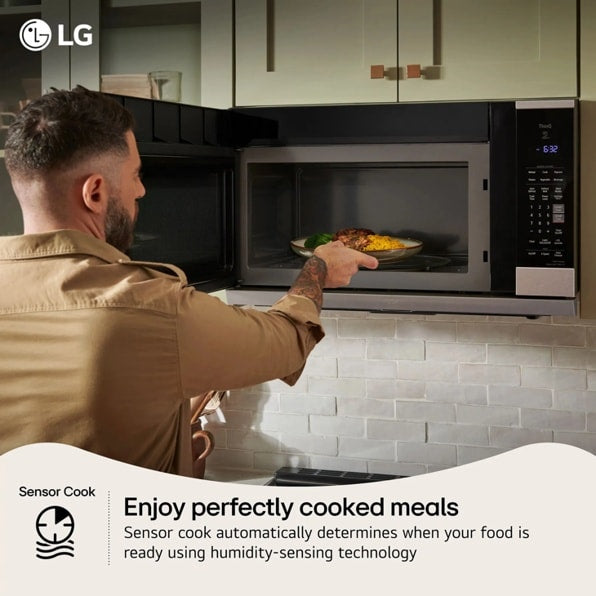 LG MVEM1825Z 30 in. 1.8 cu. ft. 1000W Smart Over-the-Range Microwave with 300 CFM & Sensor Cooking - PrintProof Black Stainless Steel