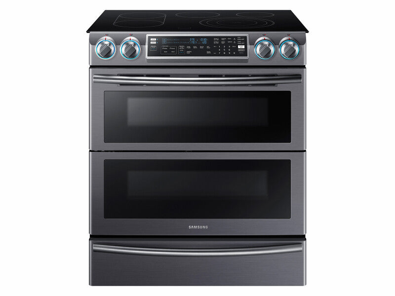 5.8 cu. ft. Slide-In Electric Range with Flex Duo(TM) & Dual Door in Black Stainless Steel - (NE58K9850WG) - SAMSUNG