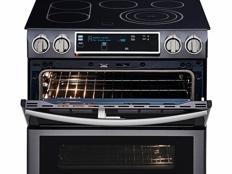 5.8 cu. ft. Slide-In Electric Range with Flex Duo(TM) & Dual Door in Black Stainless Steel - (NE58K9850WG) - SAMSUNG