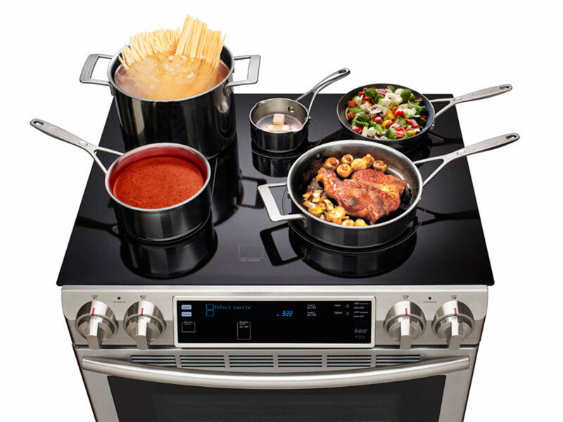 5.8 cu. ft. Slide-In Electric Range with Flex Duo(TM) & Dual Door in Stainless Steel - (NE58K9850WS) - SAMSUNG