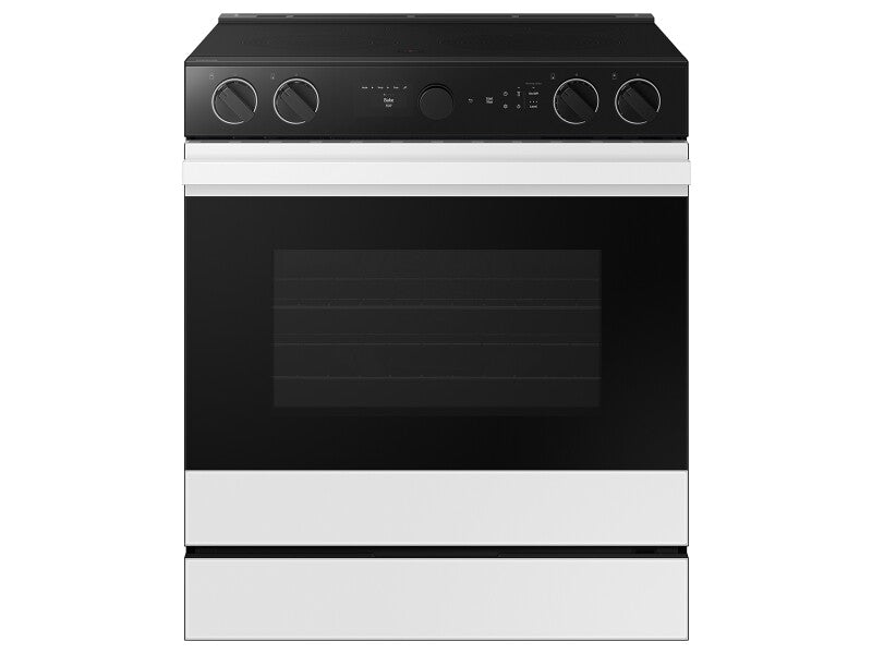 Bespoke 6.3 cu. ft. Smart Slide-In Electric Range with Smart Oven Camera & Illuminated Precision Knobs in White Glass - (NSE6DB870012AA)