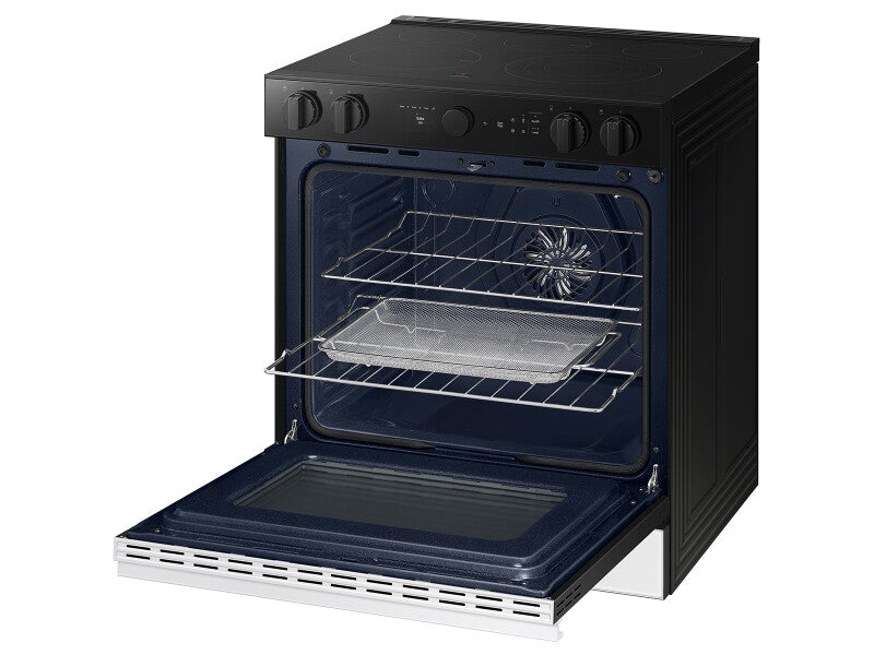 Bespoke 6.3 cu. ft. Smart Slide-In Electric Range with Smart Oven Camera & Illuminated Precision Knobs in White Glass - (NSE6DB870012AA)