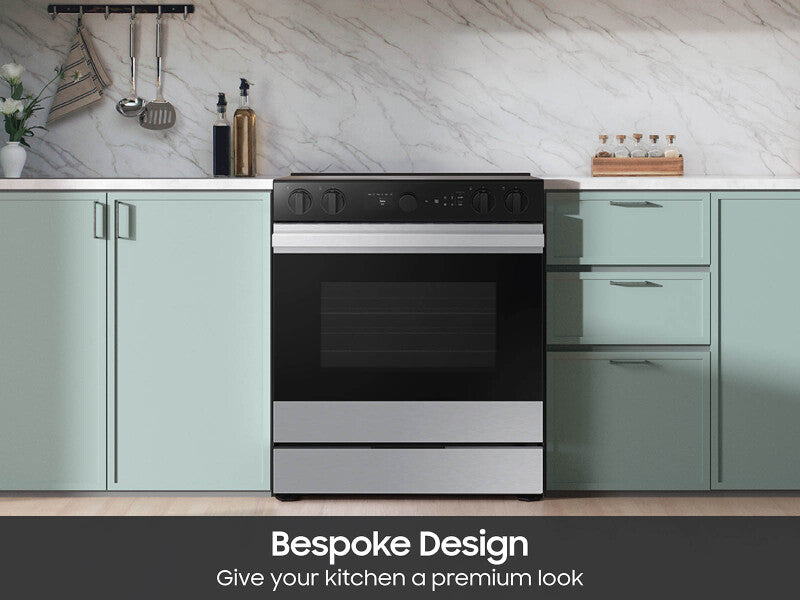 Bespoke 6.3 cu. ft. Smart Slide-In Electric Range with Smart Oven Camera & Illuminated Precision Knobs in Stainless Steel - (NSE6DG8700SRAA)