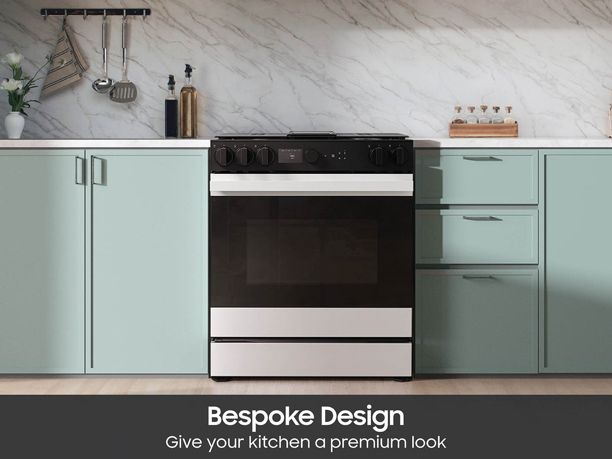 Bespoke 6.0 cu. ft. Smart Slide-In Gas Range with Smart Oven Camera & Illuminated Precision Knobs in White Glass - (NSG6DB870012AA)