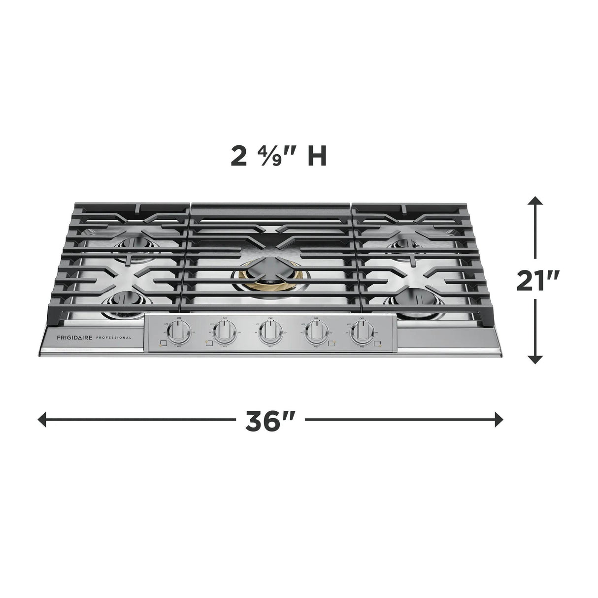 Frigidaire Professional 36" Gas Cooktop with 5 Sealed Burners &amp; PowerPlus 18,000 BTU, Stainless Steel