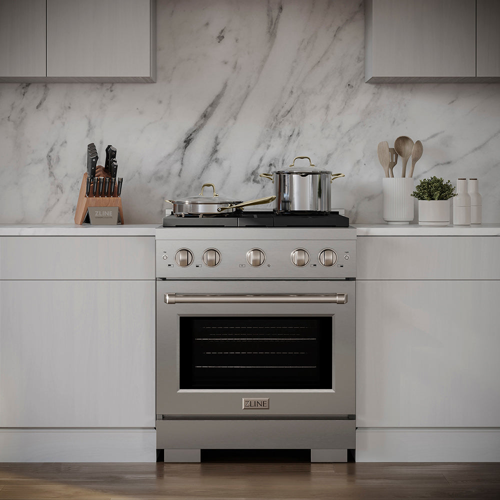 ZLINE 30 in. 4.2 cu. ft. Paramount Dual Fuel Range with 4 Burner DuoPro™ Cooktop and Electric Convection Oven in Stainless Steel (PSDR30) - (PSDR30) -