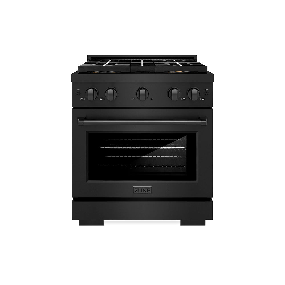 ZLINE 30 in. 4.2 cu. ft. Paramount Dual Fuel Range with 4 Burner DuoPro™ Cooktop and Electric Convection Oven in Black Stainless Steel (PSDRB-30) - (PSDRB30) -