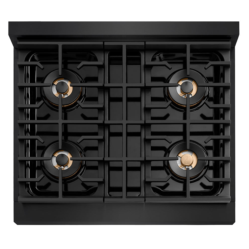 ZLINE 30 in. 4.2 cu. ft. Paramount Dual Fuel Range with 4 Burner DuoPro™ Cooktop and Electric Convection Oven in Black Stainless Steel (PSDRB-30) - (PSDRB30) -