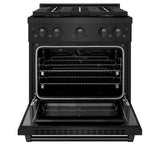 ZLINE 30 in. 4.2 cu. ft. Paramount Dual Fuel Range with 4 Burner DuoPro™ Cooktop and Electric Convection Oven in Black Stainless Steel (PSDRB-30) - (PSDRB30) -