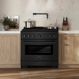 ZLINE 36 in. 5.2 cu. ft. Paramount Dual Fuel Range with 6 Burner DuoPro™ Cooktop and Electric Convection Oven in Black Stainless Steel (PSDRB-36) - (PSDRB36) -