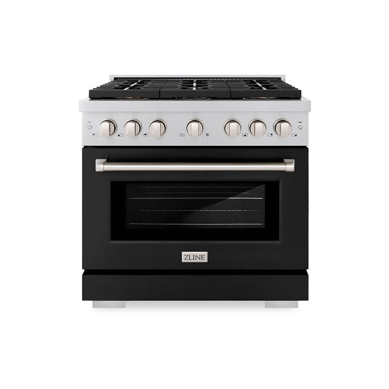 ZLINE 36 in. 5.2 cu. ft. Paramount Dual Fuel Range with 6 Burner DuoPro™ Cooktop and Electric Convection Oven with Black Matte Door (PSDR-BLM-36) - (PSDRBLM36) -