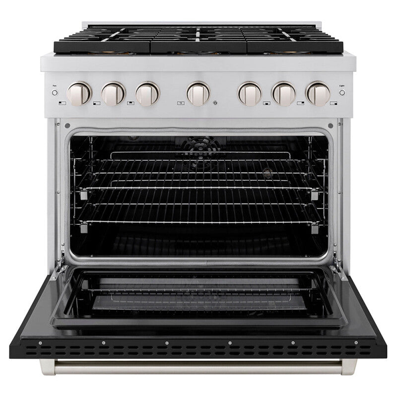 ZLINE 36 in. 5.2 cu. ft. Paramount Dual Fuel Range with 6 Burner DuoPro™ Cooktop and Electric Convection Oven with Black Matte Door (PSDR-BLM-36) - (PSDRBLM36) -