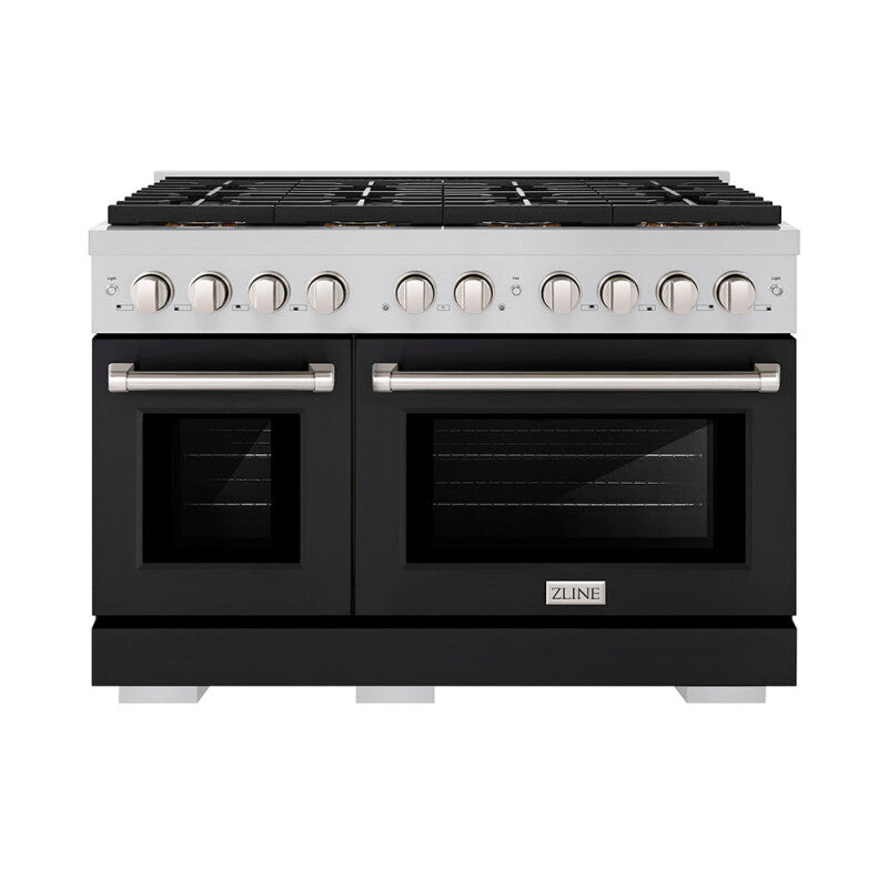 ZLINE 48 in. 6.7 cu. ft. Paramount Dual Fuel Range with 8 Burner DuoPro™ Cooktop and Dual Ovens with Black Matte Doors (PSDR-BLM-48) - (PSDRBLM48) -