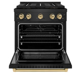 ZLINE Autograph Edition 30 in. 4.2 cu. ft. Paramount Dual Fuel Range with 4 Burner DuoPro™ Cooktop and Electric Convection Oven in Black Stainless Steel and Champagne Bronze Accents (PSDRBZ-30-CB) - (PSDRBZ30CB) -